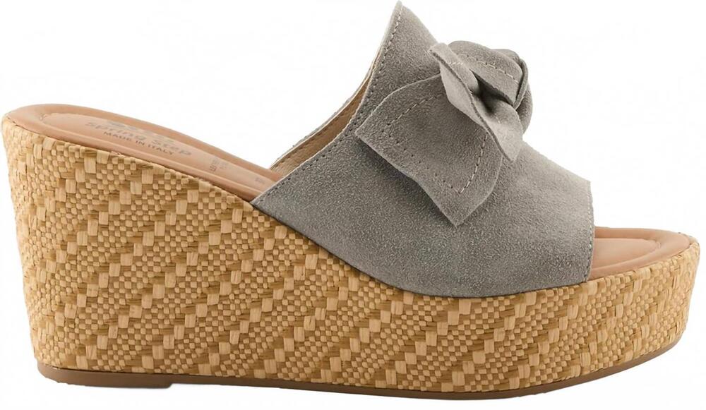 NEW SPRING STEP SHOES women’s ellyn woven bow wedge sandal in grey suede